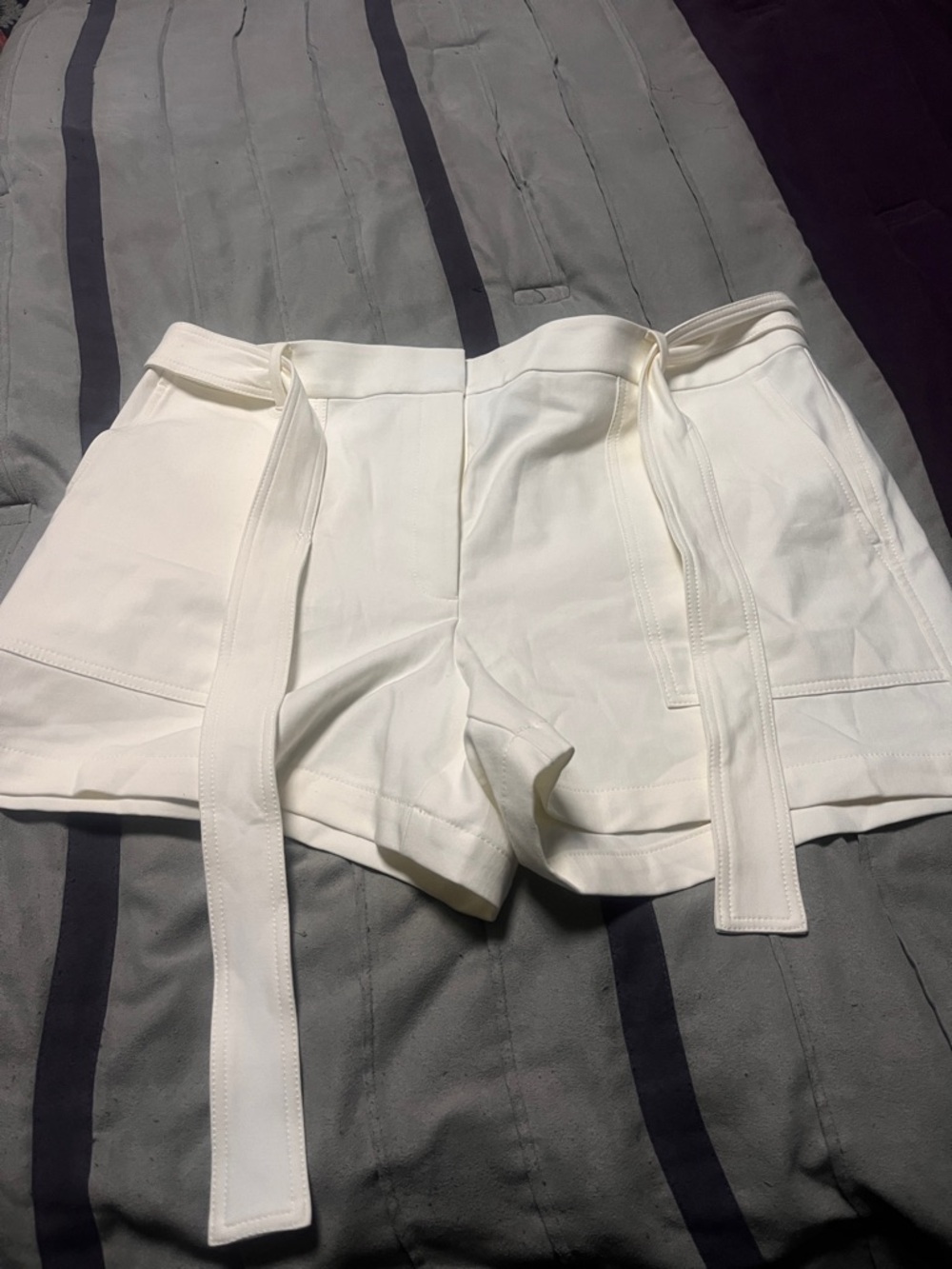 Ann Taylor Ivory High-Waist Tie-Belt Shorts